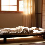 **Prompt 1: Serene Awakening**
    A tranquil Japanese-style bedroom in the soft glow of early morning. Gentle, diffused sunlight streams through sheer curtains, illuminating dust motes. A cozy futon or low bed is slightly disheveled, suggesting a recent awakening. On a nearby minimalistic bedside table, a subtle light therapy alarm clock emits a soft, warm glow. The overall atmosphere is one of peaceful awakening, embodying a "gentle start to the day" and the feeling of nature's awakening.