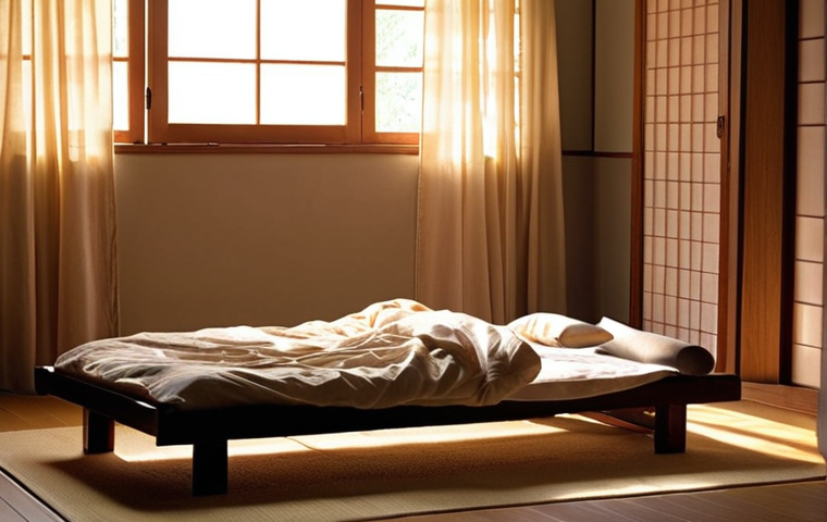 **Prompt 1: Serene Awakening**
    A tranquil Japanese-style bedroom in the soft glow of early morning. Gentle, diffused sunlight streams through sheer curtains, illuminating dust motes. A cozy futon or low bed is slightly disheveled, suggesting a recent awakening. On a nearby minimalistic bedside table, a subtle light therapy alarm clock emits a soft, warm glow. The overall atmosphere is one of peaceful awakening, embodying a "gentle start to the day" and the feeling of nature's awakening.