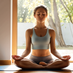 **

A woman peacefully meditating in the morning sunlight. She is sitting comfortably with her eyes closed, with a serene expression. A meditation app is subtly displayed on a nearby device. The background includes elements suggesting a calm and organized morning routine, such as a healthy smoothie and a yoga mat. Focus on a sense of tranquility and well-being.

**