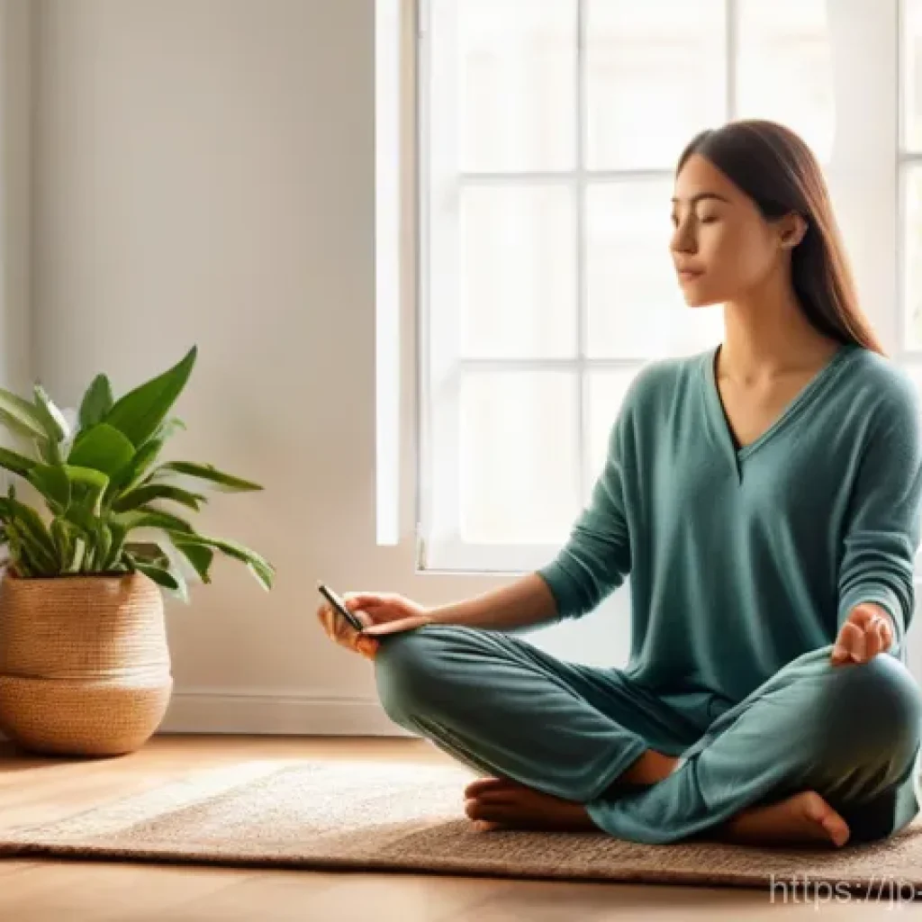 아침 루틴으로 생산성 높이는 법 - **Prompt 1: Peaceful Morning Digital Detox and Mindfulness**
A serene young woman, dressed in co...