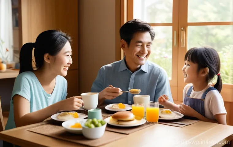 아침 루틴을 위한 패밀리 플래닝 기법 - **Prompt for "Preparation Board" and children's autonomy:**
    A bright, cheerful morning scene ins...
