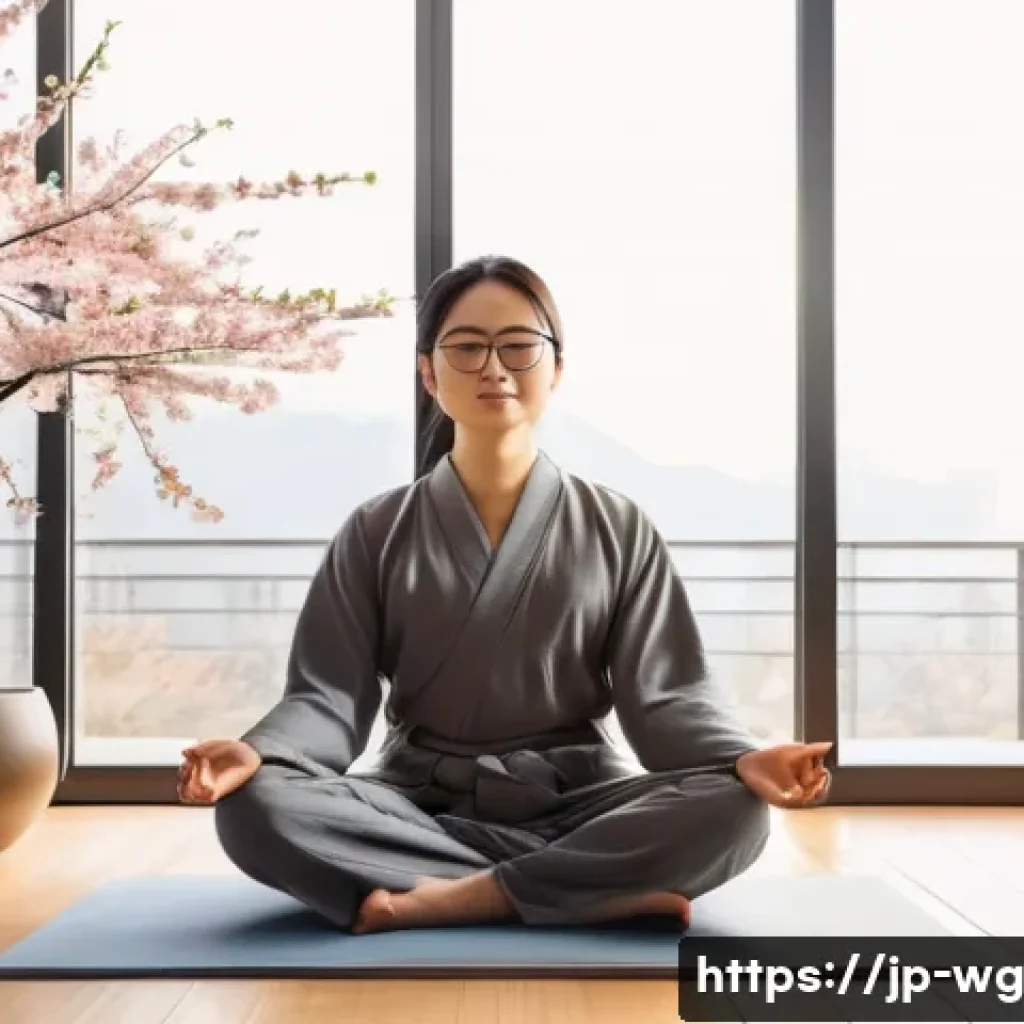 세계적인 CEO들의 아침 루틴 비밀 - A serene early morning scene in a modern Japanese apartment, featuring a young professional CEO sitt...