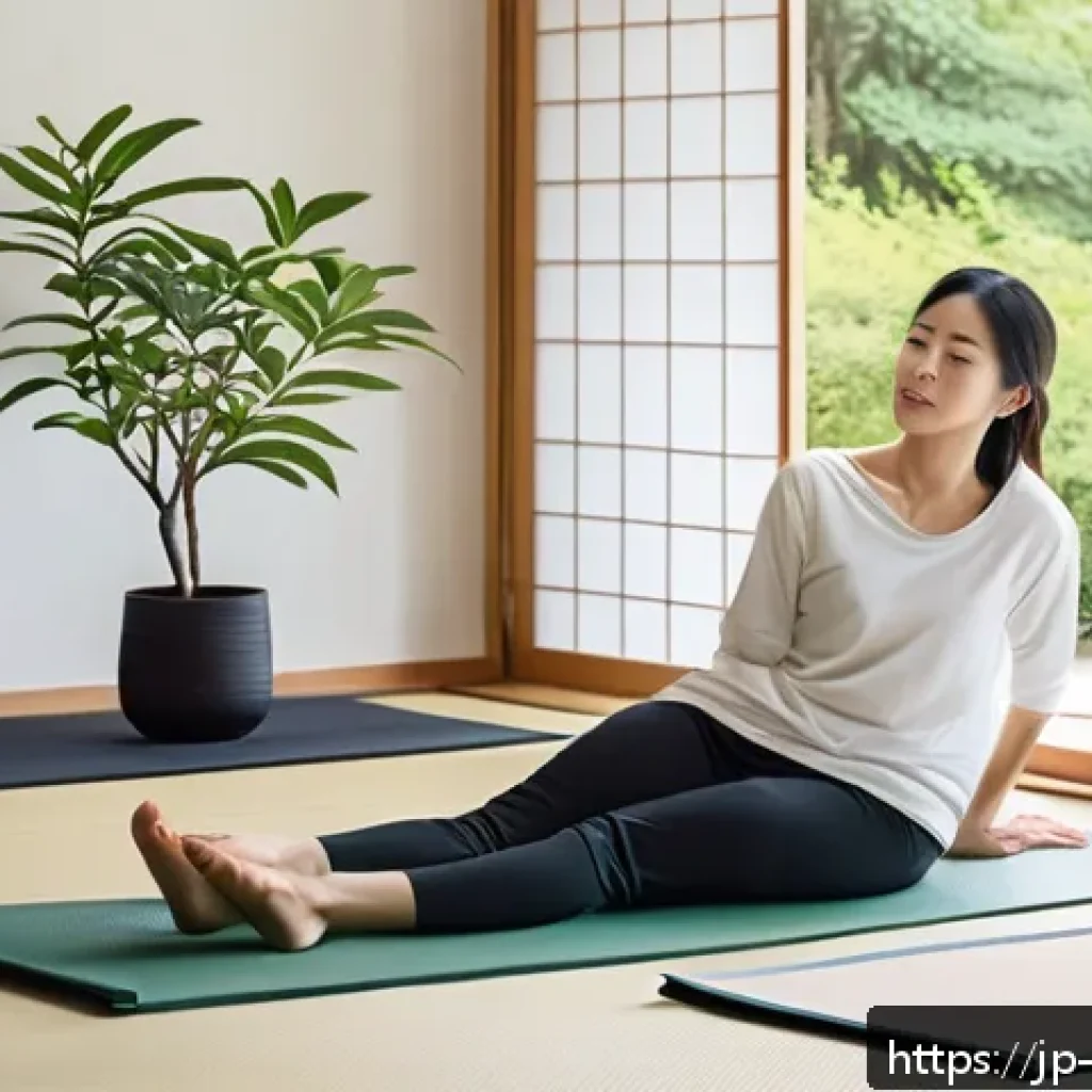 아침 루틴의 중요성에 대한 인식 제고 - A serene Japanese-style bedroom bathed in soft morning light, featuring a young adult woman in comfo...