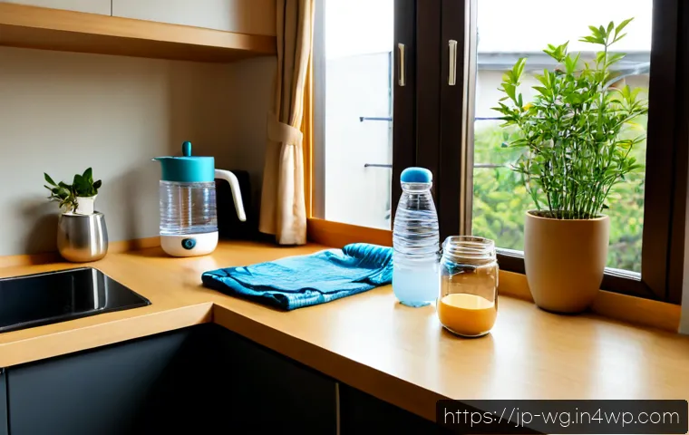 아침 루틴 최적화를 위한 지속 가능성 전략 - Photorealistic sunrise kitchen scene in a compact modern Japanese apartment, a calm adult preparing ...