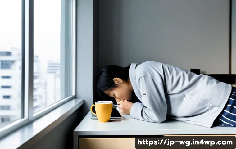 아침 루틴의 실패 사례 분석 - Photorealistic early morning in a compact modern Japanese apartment kitchen, exhausted office worker...